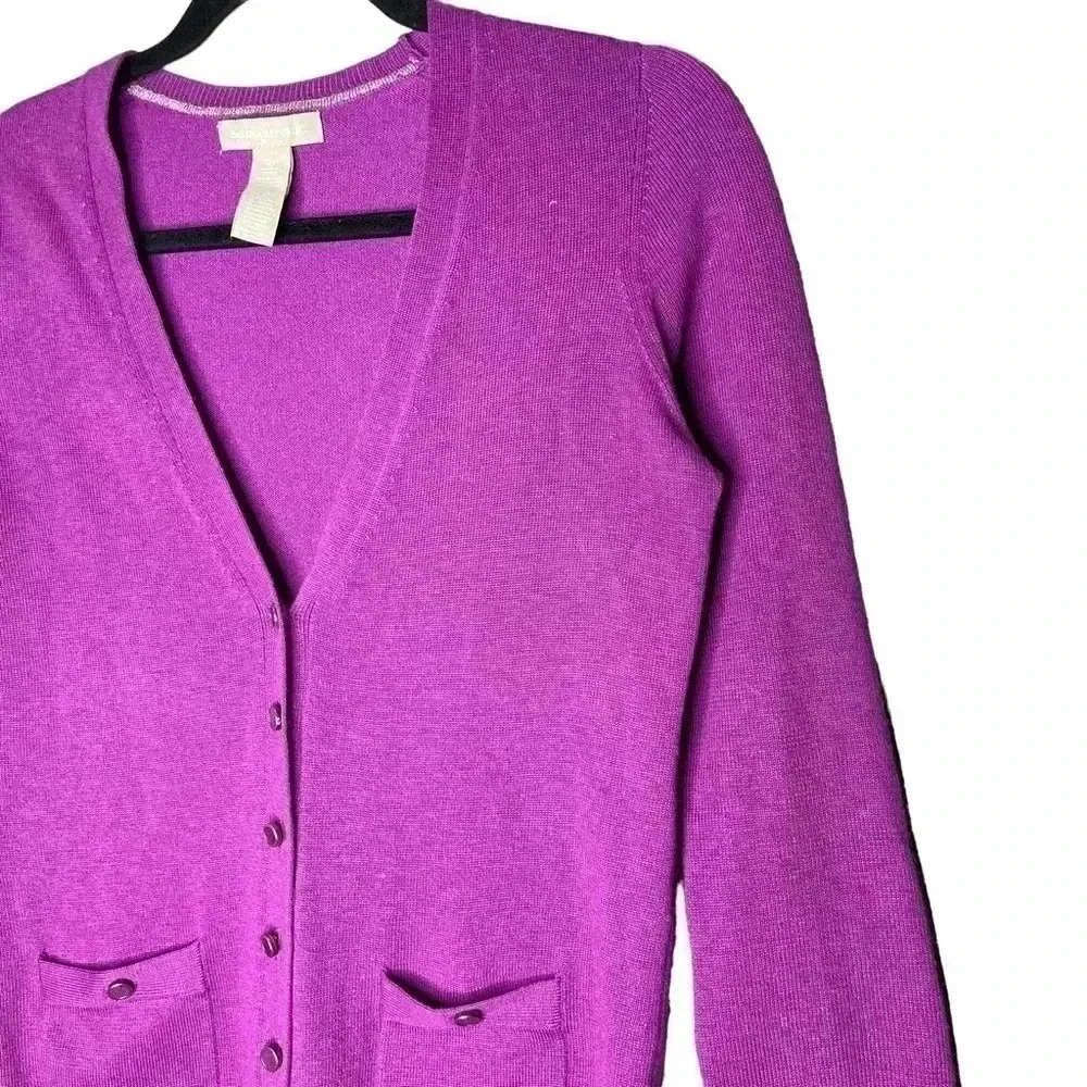 Banana Republic Wool Blend Purple Long Sleeve Button Down Cardigan Sweater Small - Picture 4 of 7